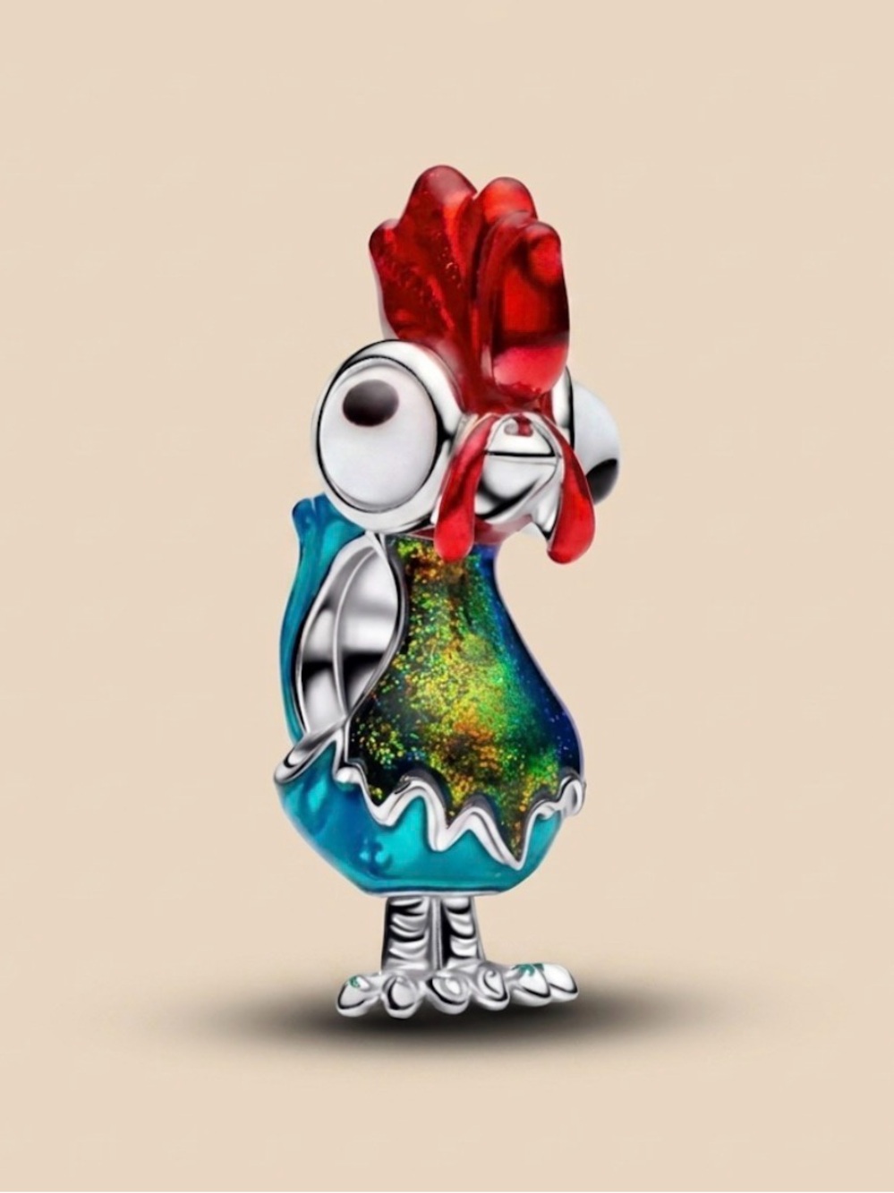 Sterling silver Colorful Rooster Bird Charm - Blue & Red Enamel